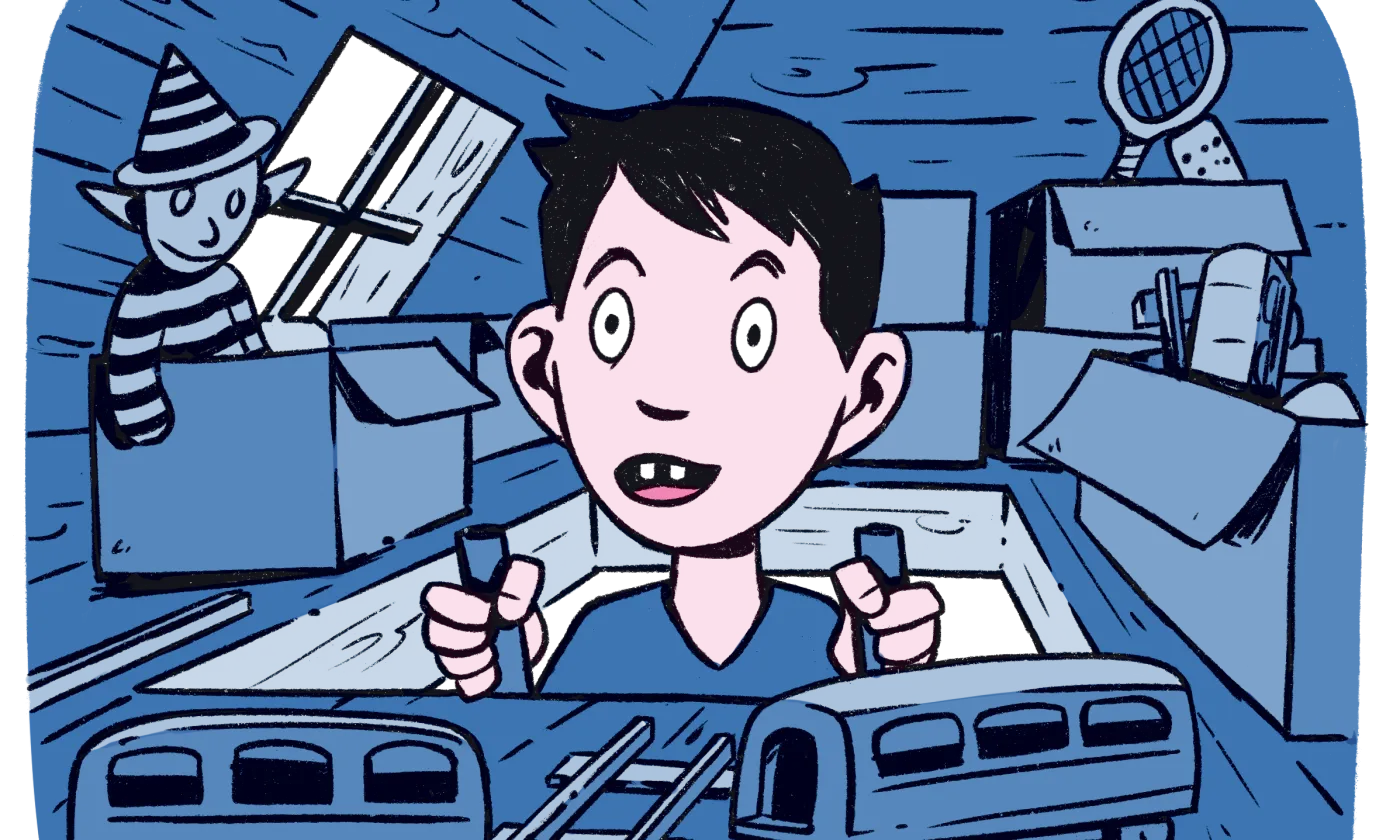 Au grenier, Luigi découvre des trésors: des jouets de son papa et de son grand-père ©Mathieu Paillard