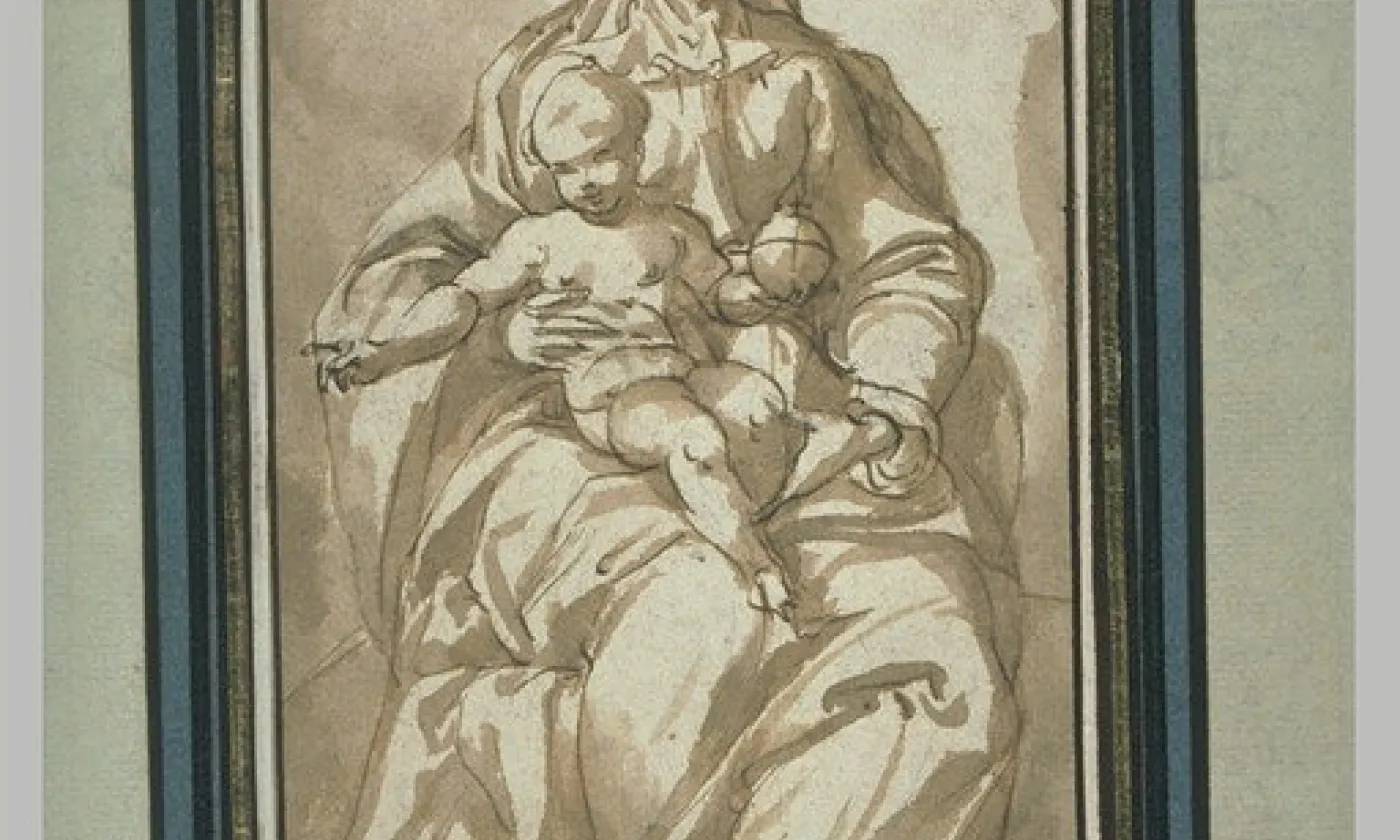 Vierge à l'enfant tenant un globe du Monde (extrait) Anonyme, 16e siècle, collection du Louvre (extrait)