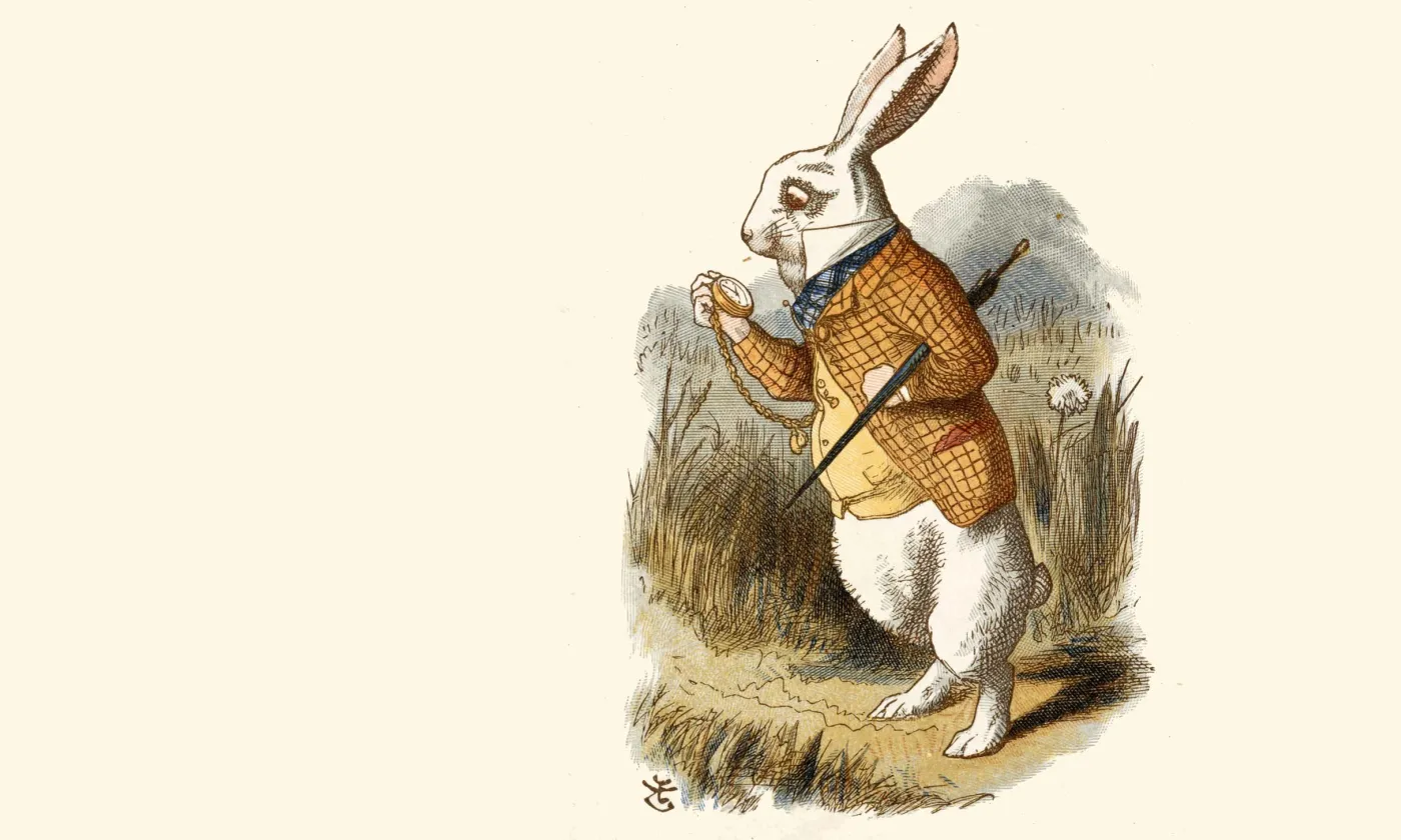 Dans «Les aventures d’Alice au Pays des Merveilles», le lapin blanc est toujours pressé Extrait de «The Nursery "Alice"», réécriture pour enfant d’«Alice au Pays des Merveilles», illustrée par John Tenniel (1820 - 1914), Macmillan & Co., 1890, via Wikimédias